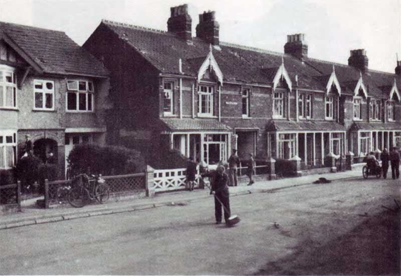 Field Stile Road after a bomb had fallen in Tibby's Green