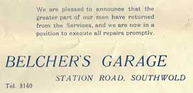 1946 advert for Belcher's Garage